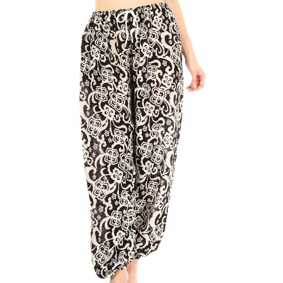 Sakkas Akilla Women's Loose Printed Yoga Elephant Pants Elastic Waist w/Pocket - Black - One Size