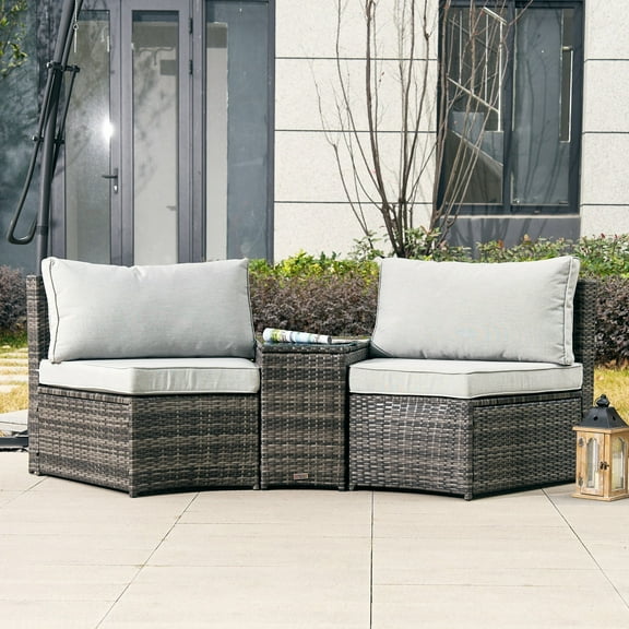 Direct Wicker 3-Piece Outdoor Lounge Rattan Sofa Set with Cushions and Side Coffee Table,Grey