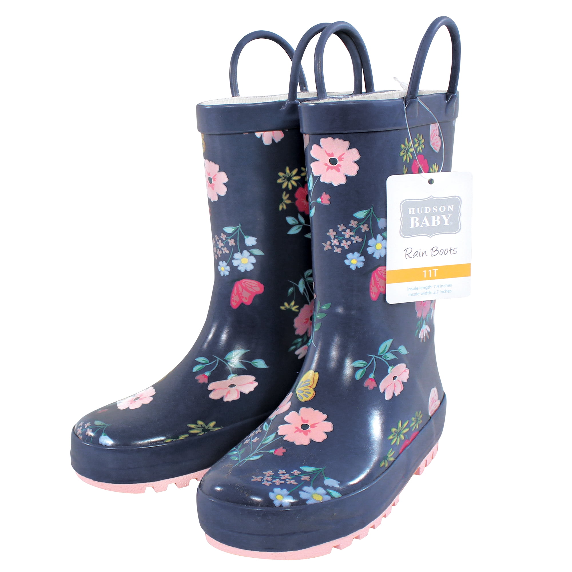 Hudson Baby Girls Rain Boots, Blue Butterfly Floral, 9 Toddler