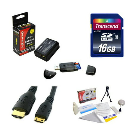 Transcend 16GB SDHC Class 10 Memory Card and Opteka LP-E10 LPE10 2000mAh Battery Package for Canon EOS Rebel T3 T5 1100D 1200D Kiss X50 DSLR Digital