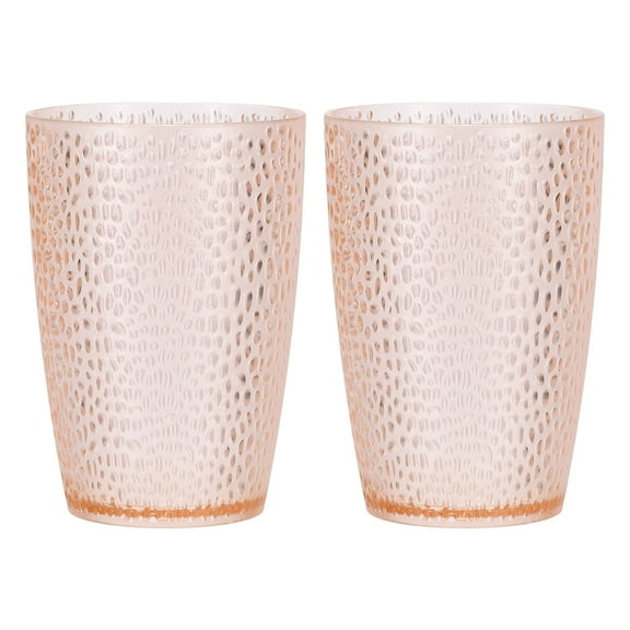 Uxcell Clear Plastic Reusable Drinking Glasses, 12.8oz Hobnail Drinking Glasses Set Plastic Water Cup Unbreakable Stackable for Beer Cocktail Water Juice Whiskey(Pink, 2Pcs)