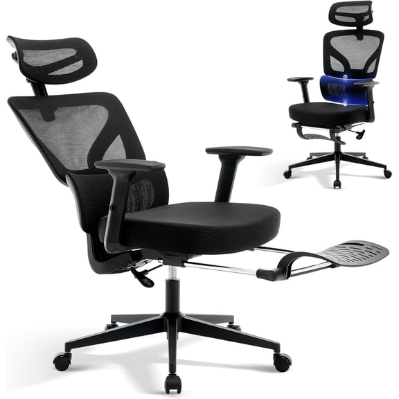 Office Chair Ergonomic Desk Chair - Home Mesh Chair with Adjustable Footrest Lumbar Support, High-Back Computer Gaming Chair with Headrest 3D Armrests, Rolling Swivel Task Chairs for Home, Office