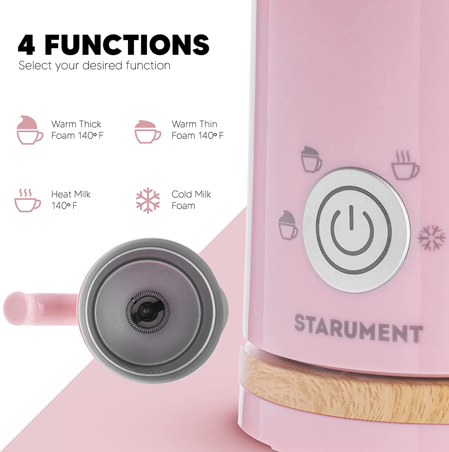 Starument Electric Milk Frother - Automatic Milk Foamer & Heater for  Coffee, Latte, Cappuccino, Other Creamy Drinks - 4 Settings for Cold Foam,  Airy Milk Foam, Dense Foam & Warm Milk 