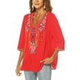 thumbnail image 6 of Women's Summer Boho Embroidery Mexican Bohemian Tops V Neck 3/4 Sleeve Causal Loose Shirt Blouse Tunic, 6 of 6