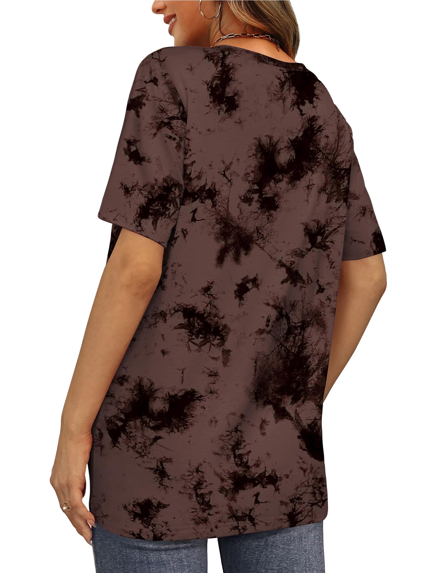 MOSHU Womens T-Shirts V Neck Short Sleeve Loose Tees Tops Casual Tie Dye Shirts for Women