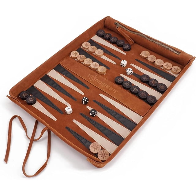 Set de backgammon de viaje Sondergut, portátil, enrollable, de gamuza