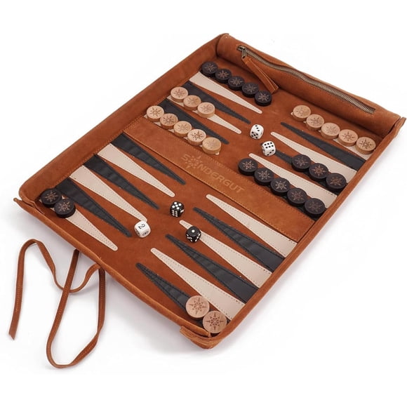 Set de backgammon de viaje Sondergut, portátil, enrollable, de gamuza