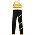 thumbnail image 4 of Hansber 2 Pcs Kids Girls Sport Outfits Metallic Crisscross Strappy Dance Crop Top with Pants Set Gold 6, 4 of 5