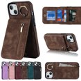 thumbnail image 1 of ELEHOLD for iPhone 14 Plus 6.7" Vintage Leather Wallet Case,Practical Card Holders RFID Blocking Zipper Wallet Kickstand Ring Holder Shockproof Anti-Scratch Case for Women Men,Brown, 1 of 8