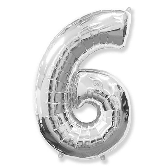 42 inch Number 6 - Silver Foil Mylar Balloon - Party Supplies Decorations