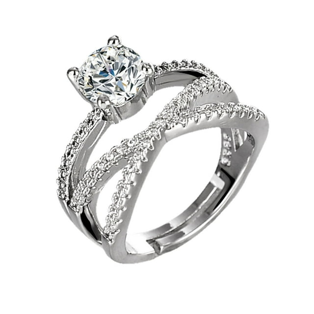 EGNMCR Rings Imitation Moissanite Engagement Wedding Round Imitation Diamond Promise Ladies Gift the ring