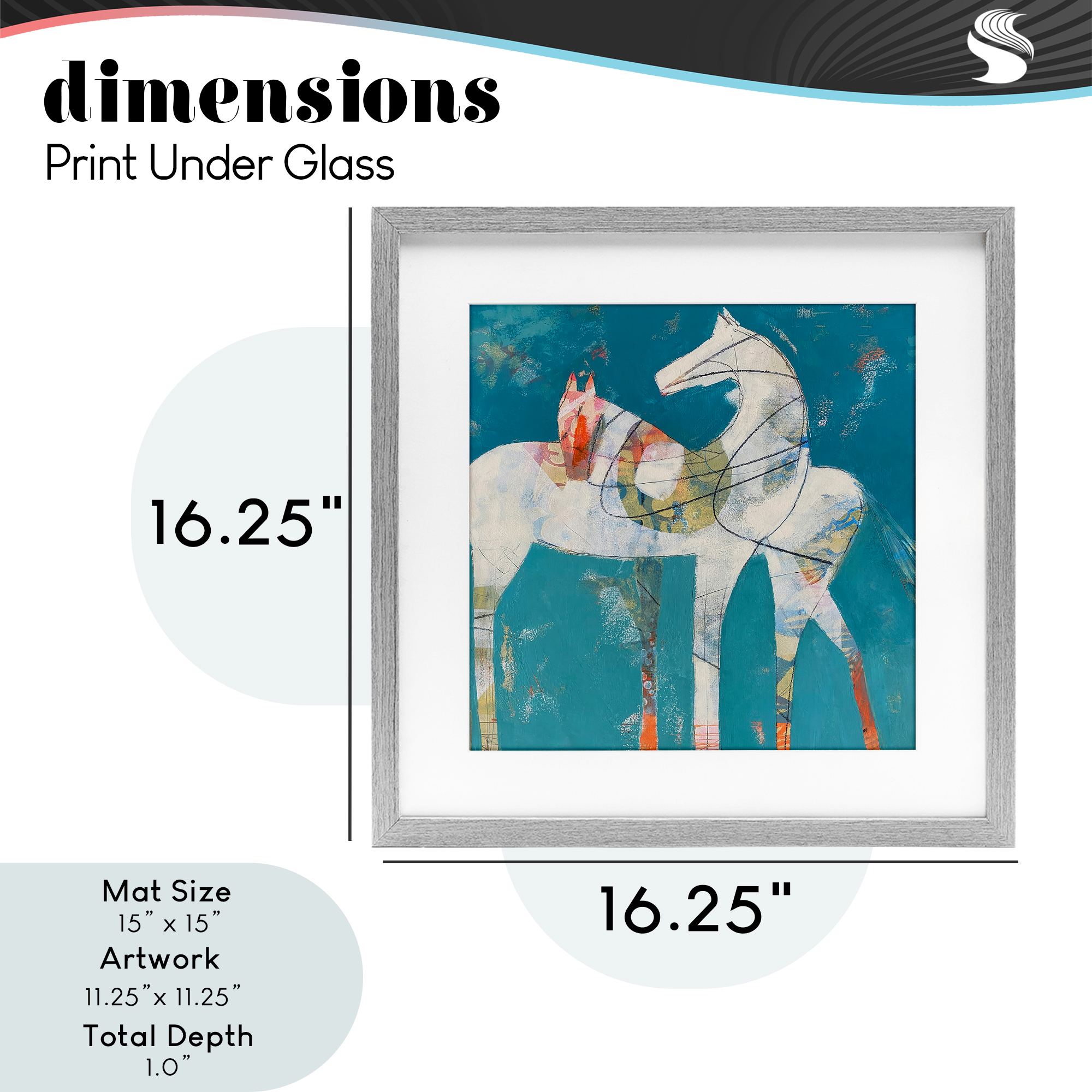 In Sync Abstract Horse Pair Gray Framed Print Under Glass, design by Dianna Fritzler