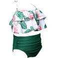 thumbnail image 4 of Swimsuits for Teen Girls 10-12 Years Sleeveless Kids Little Ruffles Floral Print Two Pieces Beach Bikini Green Swimwear Sizes 10-12 Years, 4 of 6