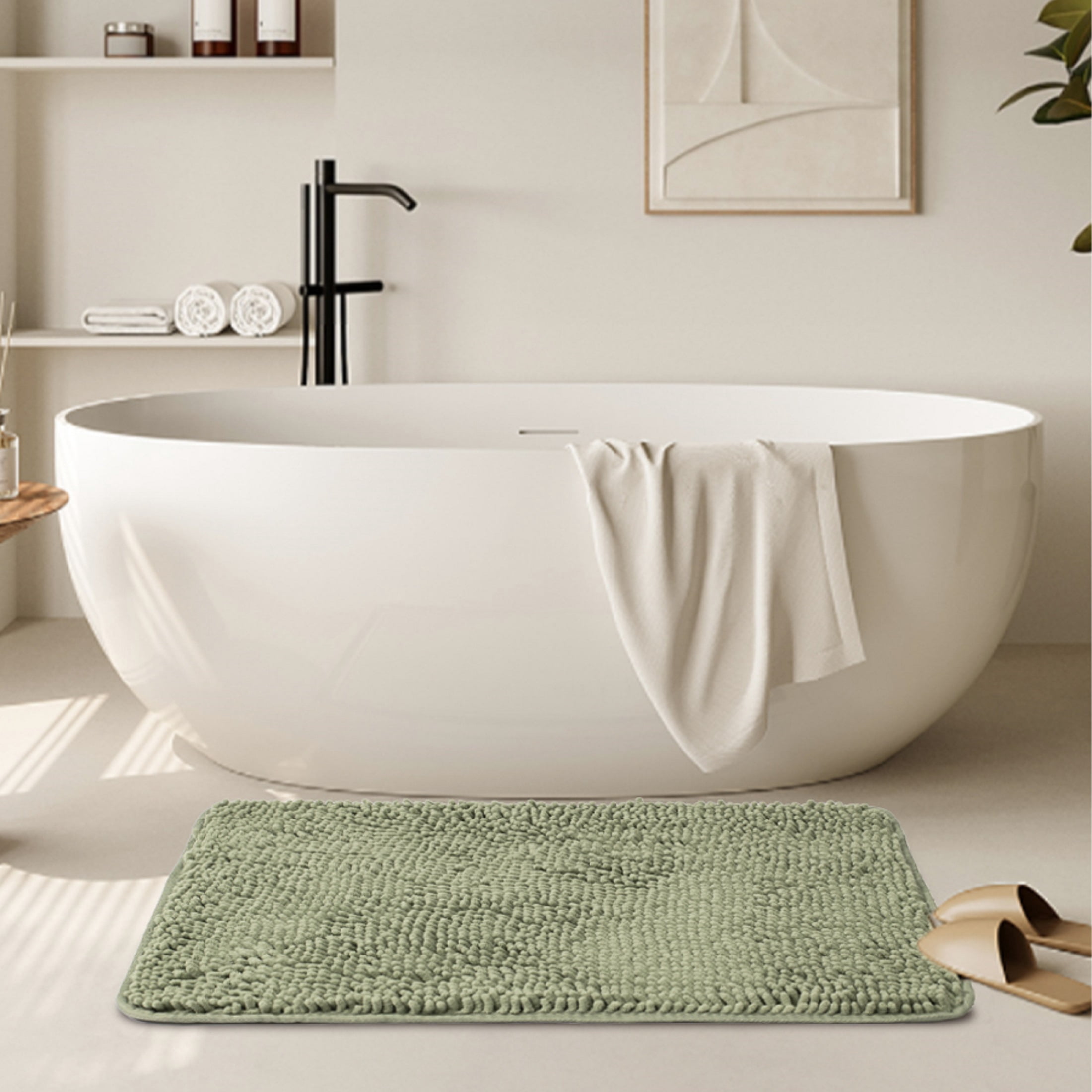 Niubya Bathroom Rug, Contour Toilet Bath Rugs, Non-Slip Floor Mat With Rubber BackingMachine Wash and Dry, 32x20, Camel