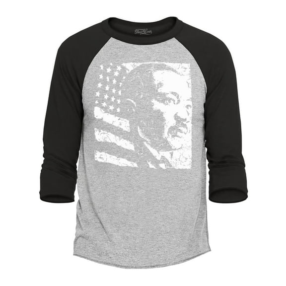 Shop4Ever Men's Martin Luther King Jr. Flag Raglan Baseball Shirt Small Heather Grey/Black