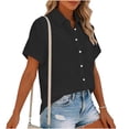 thumbnail image 3 of Women's Summer Short Sleeve Button Up Shirt Tops Blouses Tunic Plaid Pattern Loose Fit Flared Hem Casual Daily Wear Business Office Vacation Fashion Essential Gift for Women, 3 of 7
