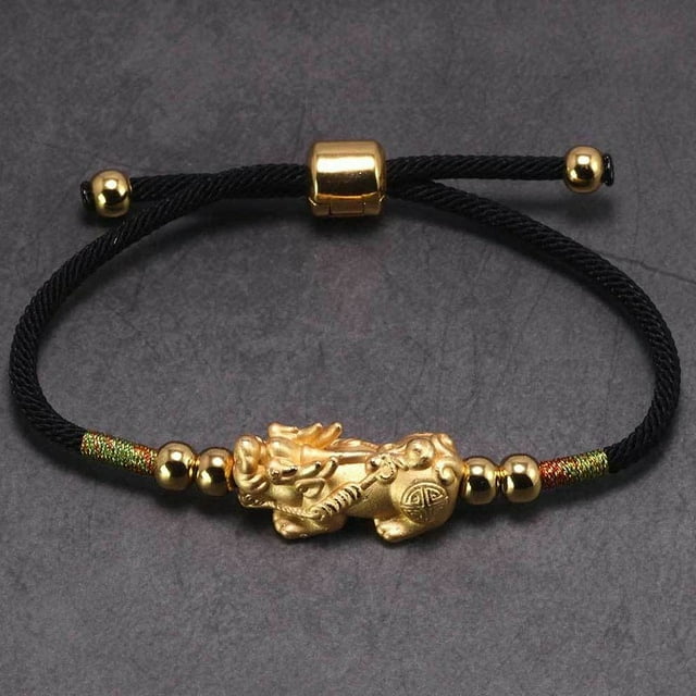 Feng Shui Black String Piyao Bracelet with Pixiu Adjustable Weave Hand Chain Gift for Men/Women
