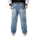 thumbnail image 2 of LUOBANIU Men's Loose Fit Baggy Hip Hop Cotton Denim Work Pants Straight Leg Jeans (76 Blue, 30), 2 of 6