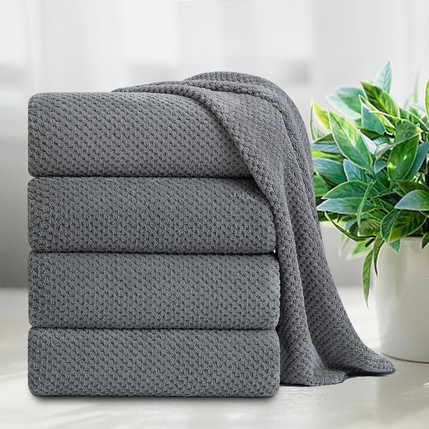 Smuge 4 Pack Bath Towels Extra Large 35 x 70 inches,600 GSM Ultra Soft Large Bath Towel Set Quick Dry Bathroom Towelsfor Bathroom Kitchen Spa(Gray)