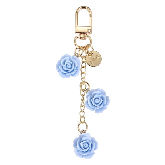 Uxcell Flower Charm Keychain, Cute Resin Light Blue Rose Pendant Keychains Tassel Chain Keyring with Jewelry Box for Women Purse Handbag Bag Car Keys Accessories