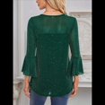thumbnail image 4 of Blusa Elegante con Volantes para Mujer, 3/4, Cuello Redondo, Doble Capa, , Túnica. Verde Oscuro XXL, 4 of 10
