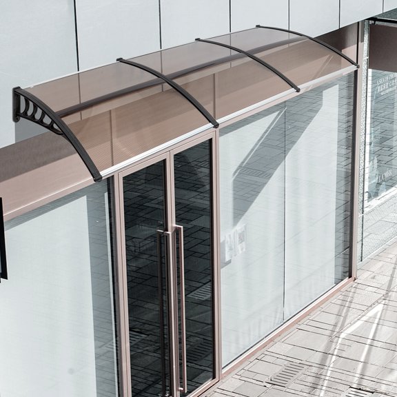 120x38'' Window Door Awnings, Aluminum Alloy Large Sink Spliced Canopy with Black Bracket, SPF 50 UV-Protective, Overhang Awning for Sun Shutter, UV, Rain, Snow Protection, Brown