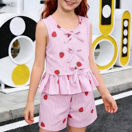 ITSAME Girls Outfit 2-Piece Cute Bow Ruffled Tank Top and Shorts Summer Fashion Casual Set Pink Size 1-2T