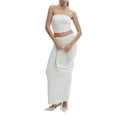 thumbnail image 1 of Diconna Women Summer Skirts Outfits Solid Color Boat Neck Strapless Tube Tops Long Skirts 2 Pieces Clothes Set, 1 of 8