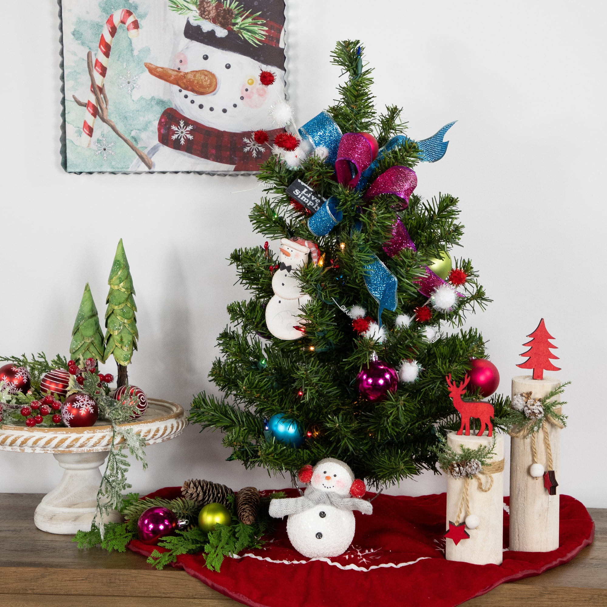 2' Pre-Lit Canadian Pine Artificial Christmas Tree - Multi Lights