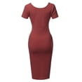thumbnail image 3 of A2Y Women's Solid Fitted Classic Short Sleeve Premium Cotton Midi Dress Fired Brick M, 3 of 5