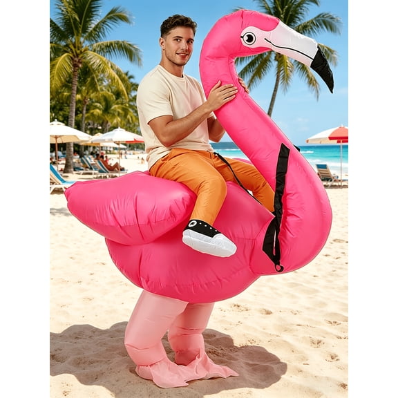 Inflatable Ride-on Flamingo Costume For Adults, Funny Blow Up Tropical Bird Outfit For Halloween Cosplay Party,Fits 4'11"–6'2",flamingo