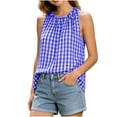 thumbnail image 5 of ClodeEU Women's Plaid Crewneck Sleeveless Tank Top with Drawstring ,Casual Blouse with Side Slit Blue,Women's Plus XXL, 5 of 9