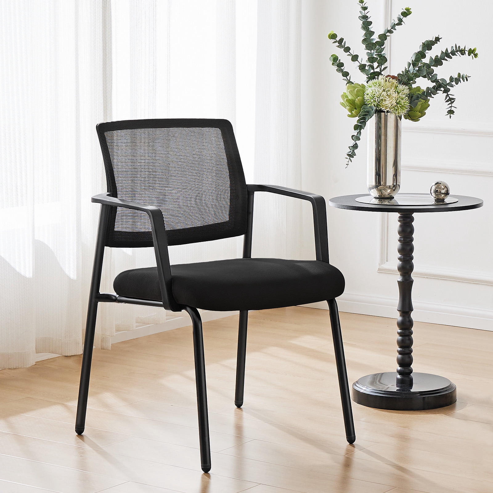 YYAo Mesh Back Stacking Task Chair with Upholstered Fabric and Sturdy Metal, Office Chair Ergonomic Desk Chair for Home Ofiice, Living Room, Study Room, Bedroom, Black, 2 Pack
