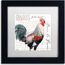 Trademark Fine Art "Dans la Ferme Rooster III" Canvas Art by Jennifer Redstreake White Matte, Black Frame