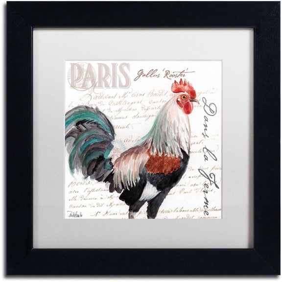 Trademark Fine Art "Dans la Ferme Rooster III" Canvas Art by Jennifer Redstreake White Matte, Black Frame