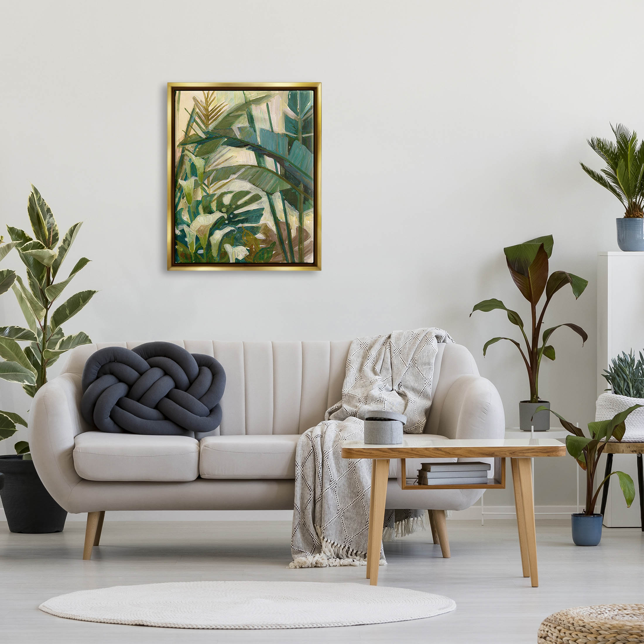 Tropical Jungle Plant Leaves Botanical & Floral Graphic Art Metallic Gold Framed Art Print Wall Art