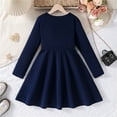 thumbnail image 4 of RUTAYY Children Girls Dress Long Sleeve Solid Color Round Neck Side Button Dress Classic Trendy Dresses, 4 of 9