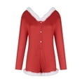 thumbnail image 4 of hotojiny Women's Cute Romper Christmas Fleece Onesie Pajamas Button One-Piece Pjs Jumpsuit Fuzzy Trim Sleepwear Playsuit Housecoat, 4 of 5