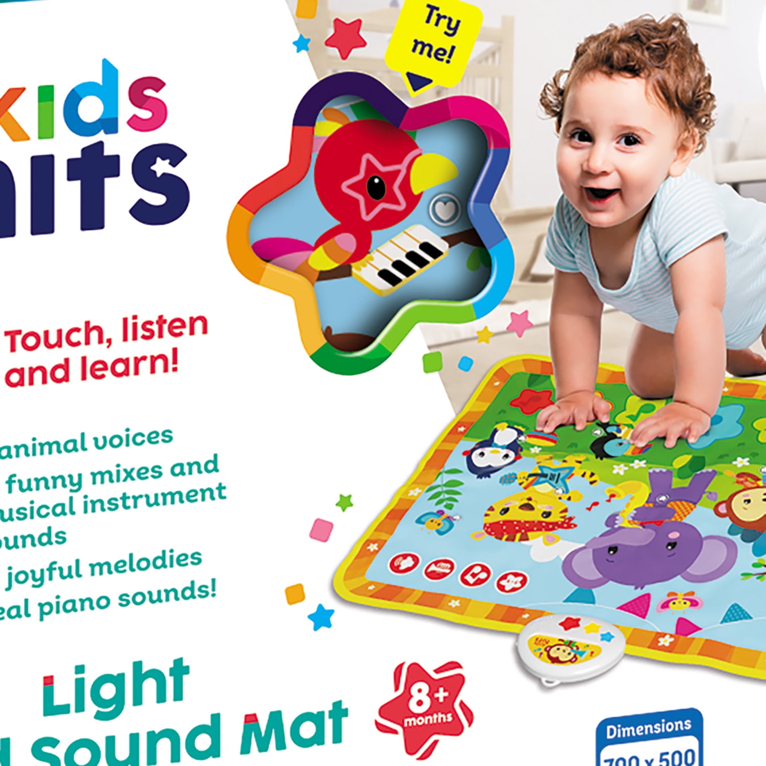 Kids Hits: Light & Sound Mat - Baby Concert - Music Activity Floor Pad, Sensory Toy, Animals-Songs-Piano Notes, Touch-Listen-Learn, Baby-Toddlers 8Mo+