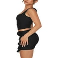 thumbnail image 3 of Women‘s Solid Color Tank Tops  Sleeveless Square Neck 3D Rosette Ruched Crop Tops  for Club Party, 3 of 5