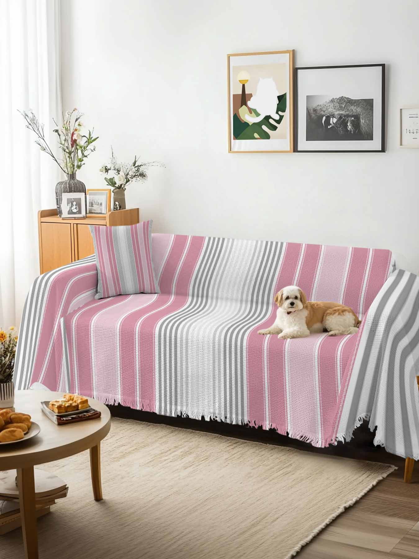 Pink Gray Stripes Couch Cover, Chic Modern Abstract Vertical Lines Sofa Cover Blanket for 2 Seat Cushion,Sectional Sofa Slipcover Furniture Protector for Living Room Bedroom 71''x102''