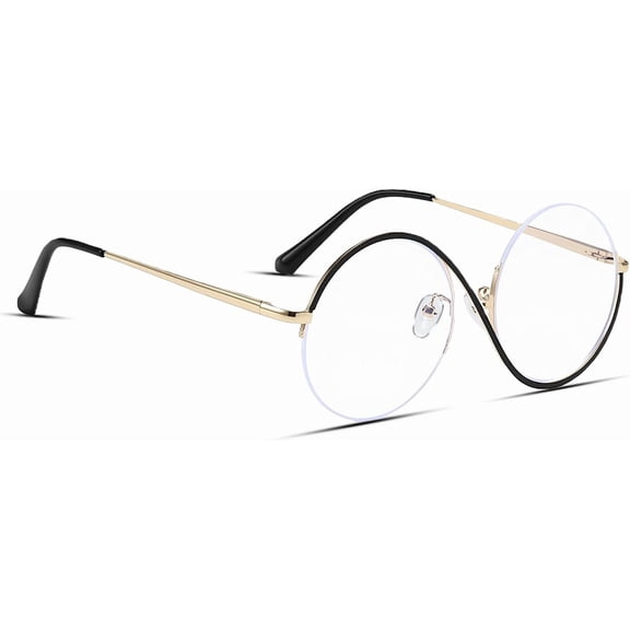 Round Glasses,Circular Cosplay Eyewear Clear Old Metal Frame Eyeglass Vintage Fake Black Frames Retro 90s Circle Rimmed Eye Lenses Eyeglasses,for Adult Women Mens Witch Demon Dress Halloween Costume