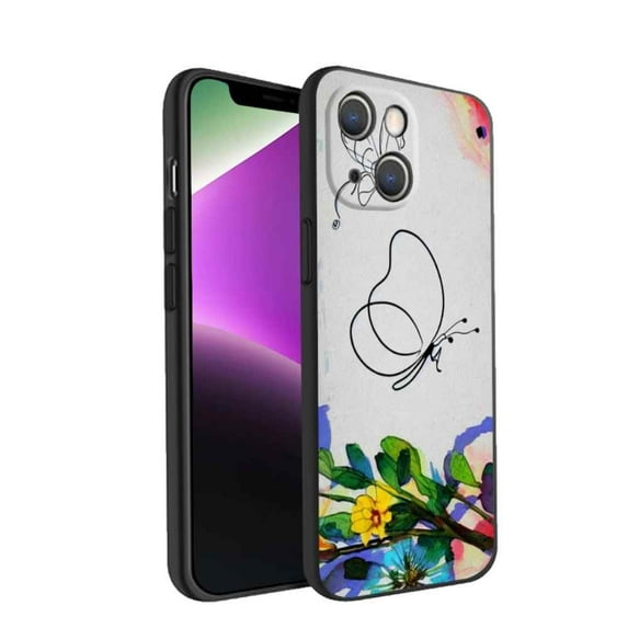 Compatible with iPhone 14 Plus Phone Case, Butterfly-Line-Art-76 Case Silicone Protective for Teen Girl Boy Case for iPhone 14 Plus