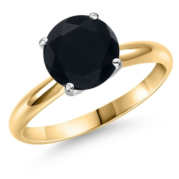 Gem Stone King 14K Two Tone Gold Black Onyx Solitaire Engagement Ring for Women | 1.65 Cttw | Round 8MM | Gemstone December Birthstone | Size 9