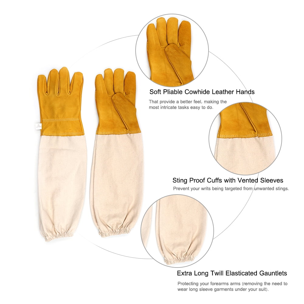 1 Pair Vented Long Sleeves Beekeeping Protective Gloves Guard Long Gloves White