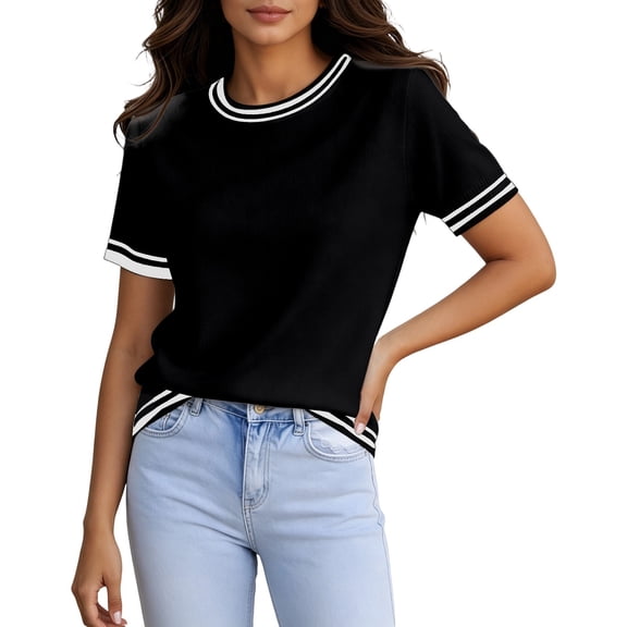 Conzone Shirts For Women Long Sleeve Crew Neck Patchwork Womens Shirts Fashion Womens Summer Tops Black