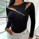 thumbnail image 5 of Moda mujer color sólido manga larga sexy cremallera diseño casual halter top Fridja ghj987+3821, 5 of 8
