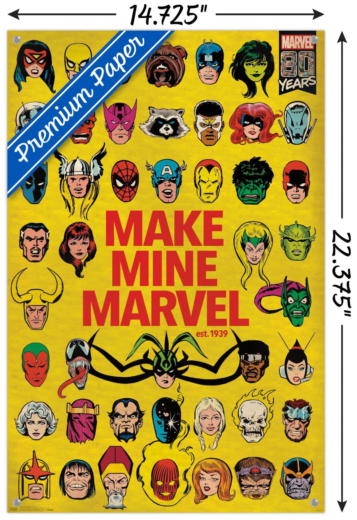 Marvel Comics - Marvel 80th Anniversary - Group Wall Poster with Push Pins, 14.725" x 22.375"