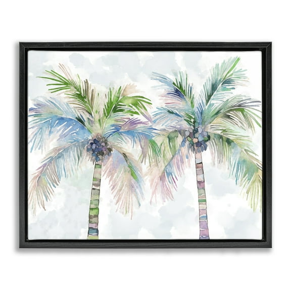 Stupell Industries Soft Palm Tree Pair Botanical & Floral Painting Black Floater Framed Canvas Art Print Wall Art, 21 x 17