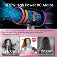 thumbnail image 2 of 1875W Professional Foldable Ionic Hair Dryer, Safety Upgraded, Negative Ion Technolog, 3 Heating/2 Speed/Cold Settings, Contain 1 Nozzles and 1 Diffuser, for Home Salon Travel Kids, 2 of 8